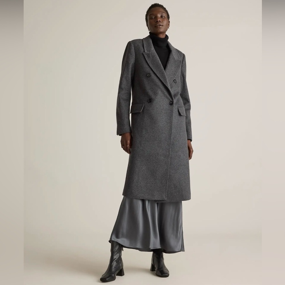 NWT/NIB Quince Italian Wool Double Breasted Coat in Heather Charcoal